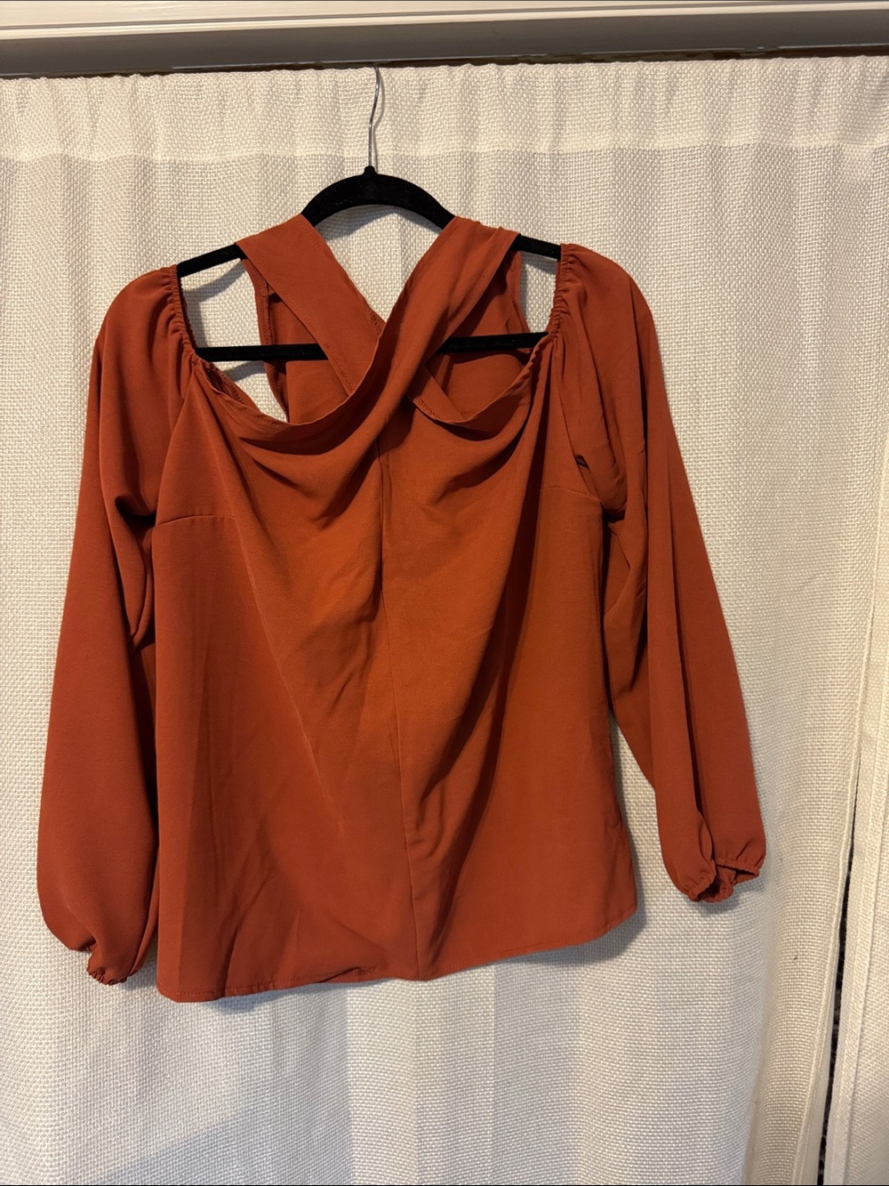 SHEIN Rust Orange Long Sleeve Draped Back Blouse